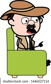 Debating and Pointing Finger - Retro Cartoon Police Agent Detective Vector Illustration