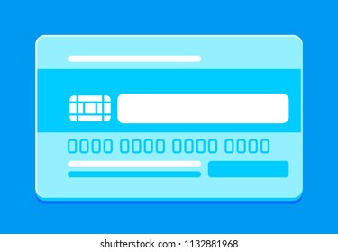Debit, bank payment card. Vector illustration, isolated, flat style. Blue colors.