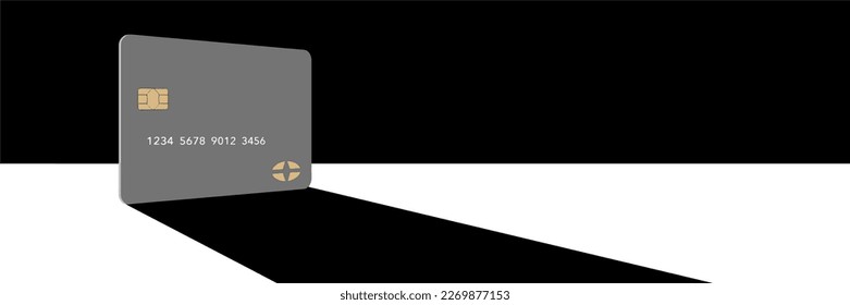 A debit card casts a shadow in this minimalist image with limited color mixed with grey, blacks and whites. This is a vector.