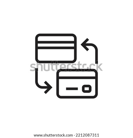 debit card icon, turnover symbol, exchange, card change. simple line white background.