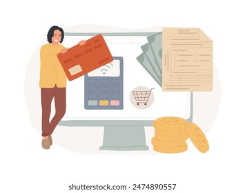 Debit card isolated concept vector illustration. Online payment, plastic money, bank issued card, internet shopping, money secure saving, cardholder information, debit account vector concept.