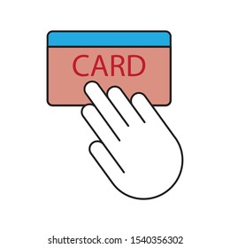 DEBIT CARD OPERATION ICON, HAND OUTLINE, VECTOR, EPS