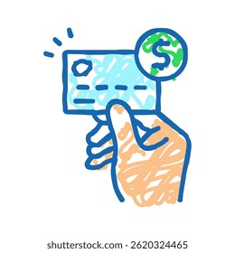 Debitkarte Zahlung Doodle Symbol Skizze Vektor. Debitkartenzahlungszeichen. einzelne Symbolgrafik