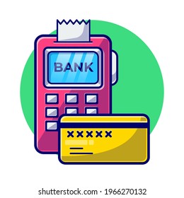 Debit Card Payment Machine Vector Flat Illustration. Technology, Finance, money, coin, e-card, e-wallet, investment. Financial and Business Flat Cartoon Style.