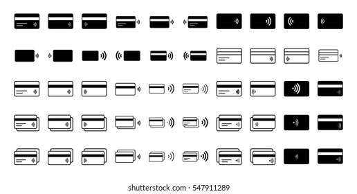 Debit Card Paypass Icons Set In Vector