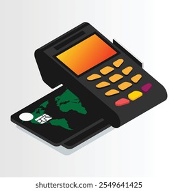 Debit card swiping card reader device illustration. A sleek, modern design showing a secure method for card transactions. Ideal for banking, finance, and payment system concepts.