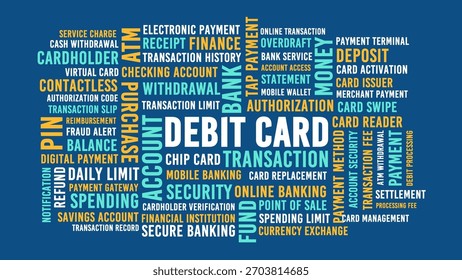 Debitkartenbuchung Wort Cloud, elektronische Zahlung und sichere Bankdarstellung