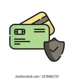 Ilustración de vectores de iconos de tarjetas de débito. Dibujo de esquema plano. Concepto de icono de seguridad cibernética Vector Premium aislado