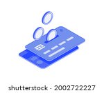 Debit or Credit banking Card, income, coins, add funds to account isometric illustrate 3d vector icon. Modern creative design illustration in flat line style.