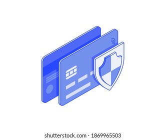 Debit or credit banking Card Security, safe transaction protection isometric illustrate 3d vector icon. Modern creative design illustration in flat line style.