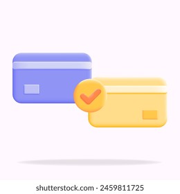 debit and credit card payments, successful payment marked with a check mark, 3d vector illustration icon