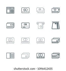 Debit icon. collection of 16 debit outline icons such as credit card, atm, credit card in atm. editable debit icons for web and mobile.