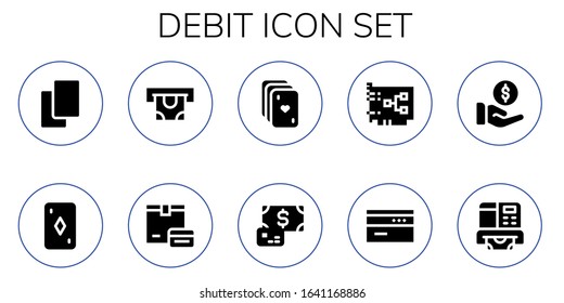 debit icon set. 10 filled debit icons. Included Cards, Card, Atm, Payment icons