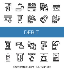 debit icon set. Collection of Atm, Secure payment, Credit card, Smartphone payment, Payment terminal, Transaction, Pos, Cashless icons