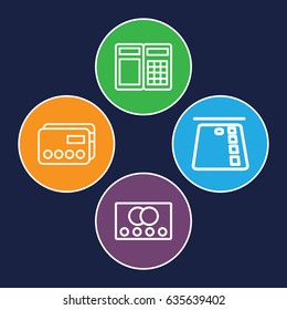Debit icons set. set of 4 debit outline icons such as credit card, atm
