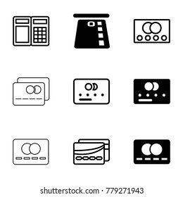 Debit icons. set of 9 editable filled and outline debit icons such as credit card, credit card in atm, atm