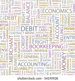 DEBIT. Seamless vector pattern with word cloud.