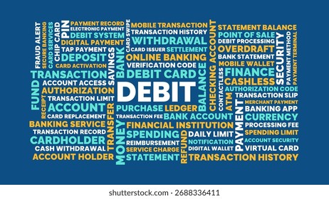 Debit Word Cloud, Banking Transactions and Cashless Finance, Debit Card Terms Word Cloud