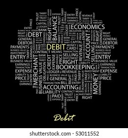DEBIT. Word collage on black background. Vector illustration.