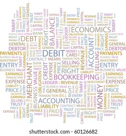 DEBIT. Word collage on white background. Illustration with different association terms.