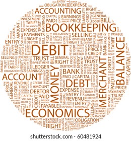 DEBIT. Word collage on white background. Illustration with different association terms.