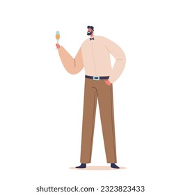 Debonair Man Character Holding Wine Glass, Sipping White Nectar Or Champagne, Looking Suave And Relaxed