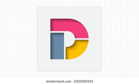 Debossed Typography D Letter Creative Logo, Stylish Colorful D Letter Minimal Inner Shadow Logo Sign, D Character Logo Symbol