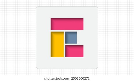 Debossed Typography E Letter Creative Logo, Stylish Colorful E Letter Minimal Inner Shadow Logo Sign, E Character Logo Symbol