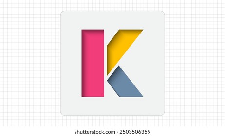 Debossed Typography K Letter Creative Logo, Stylish Colorful K Letter Minimal Inner Shadow Logo Sign, K Character Logo Symbol