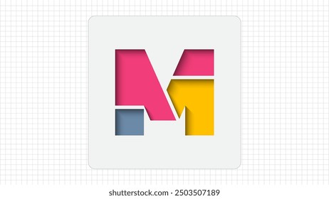 Debossed Typography M Letter Creative Logo, Stylish Colorful M Letter Minimal Inner Shadow Logo Sign, M Character Logo Symbol