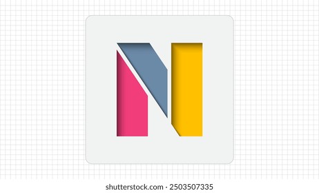 Debossed Typography N Letter Creative Logo, Stylish Colorful N Letter Minimal Inner Shadow Logo Sign, N Character Logo Symbol