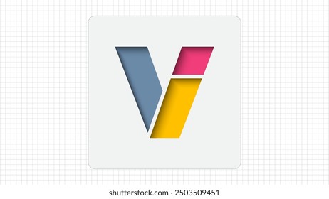 Debossed Typography V Letter Creative Logo, Stylish Colorful V Letter Minimal Inner Shadow Logo Sign, V Character Logo Symbol