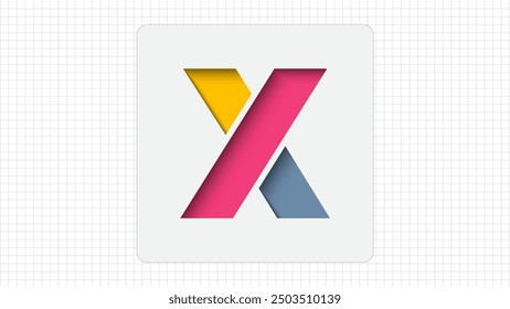Debossed Typography X Letter Creative Logo, Stylish Colorful X Letter Minimal Inner Shadow Logo Sign, X Character Logo Symbol