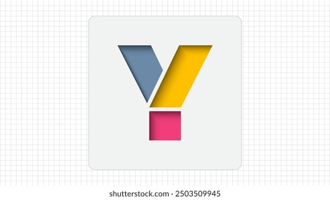 Debossed Typography Y Letter Creative Logo, Stylish Colorful Y Letter Minimal Inner Shadow Logo Sign, Y Character Logo Symbol