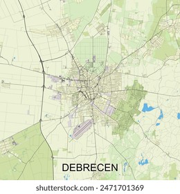 Debrecen, Hungary map poster art