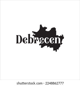 Debrecen map and black lettering design on white background
