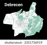 Debrecen map, detailed administrative area with border