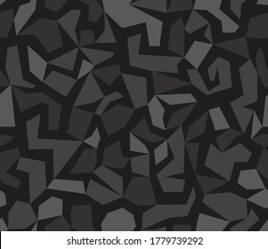 Debris camouflage seamless pattern background. Geometric camo dark black repeat print. Vinyl print on decal. Vector 