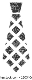 Icono de corbata de mosaico de escombros a cuadros. Icono de mosaico de corbata controlado de elementos de escombros que tienen tamaños, posiciones y matices de color al azar. Combinación de vectores para imágenes abstractas.