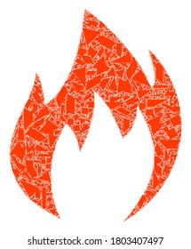 Debris mosaic fire flame icon. Fire flame mosaic icon of debris elements which have various sizes, and positions, and color tinges. Vector collage for abstract images.