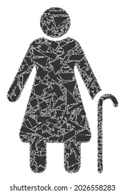 Debris mosaic grandmother icon. Grandmother mosaic icon of shards elements which have different sizes, and positions, and color shades. Vector collage for abstract images.