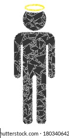 Debris mosaic holy man figure icon. Holy man figure mosaic icon of detritus items which have various sizes, and positions, and color tints. Vector composition for abstract images.