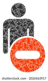 Debris mosaic remove man figure icon. Remove man figure mosaic icon of debris elements which have different sizes, and positions, and color tints. Vector collage for abstract images.