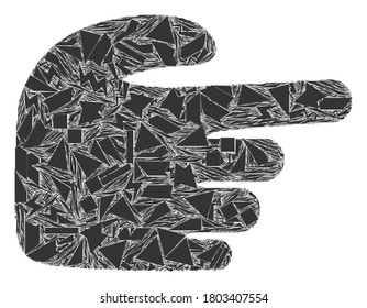 Debris mosaic right index finger icon. Right index finger mosaic icon of debris items which have various sizes, and positions, and color tones. Vector composition for abstract images.