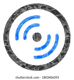 Debris mosaic rotor rotation icon. Rotor rotation collage icon of debris items which have various sizes, and positions, and color shades. Vector combination for abstract images.
