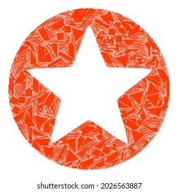 Debris mosaic rounded star icon. Rounded star mosaic icon of debris elements which have different sizes, and positions, and color hues. Vector combination for abstract images.