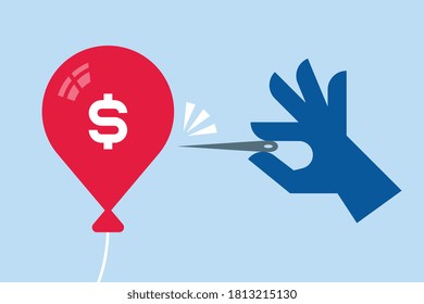 Debt Balloon Hand Holding Needle Illustration