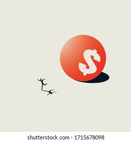 Debt and bankruptcy business vector concept with businessman running away. Symbol of financial stress, credit issues, loans. Eps10 illustration.