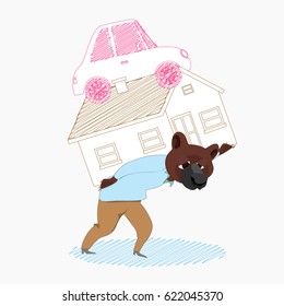 Debt. bear Bearing liabilities Cartoon vector file