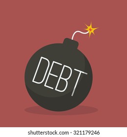 Debt bomb with sparkle. Flat design style